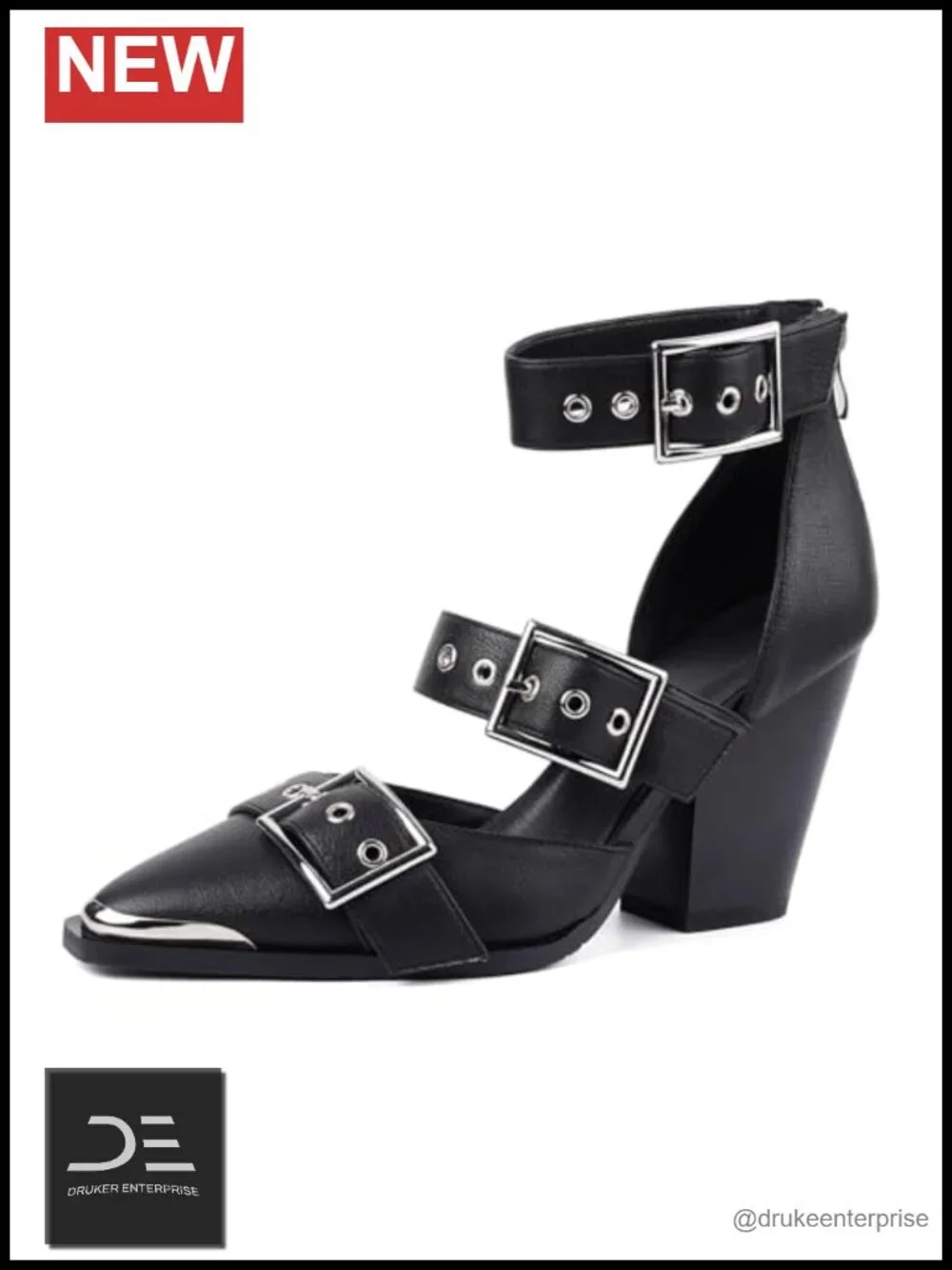 Western Heels Women Wedge Sandals 3.34 in Block Heel Pointed Toe Faux Leather